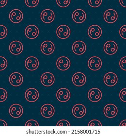 Red line Cancer zodiac sign icon isolated seamless pattern on black background. Astrological horoscope collection.  Vector
