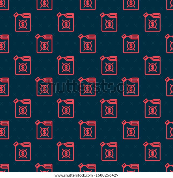 Red line Canister\
for motor machine oil icon isolated seamless pattern on black\
background. Oil gallon. Oil change service and repair. Engine oil\
sign.  Vector Illustration