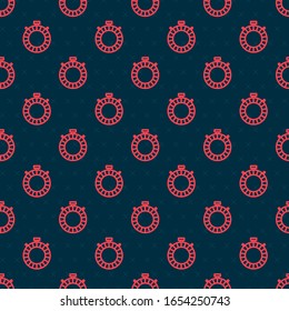 Red line Canteen water bottle icon isolated seamless pattern on black background. Tourist flask icon. Jar of water use in the campaign.  Vector Illustration