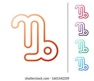Red line Capricorn zodiac sign icon isolated on white background. Astrological horoscope collection. Set color icons. Vector Illustration