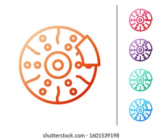 Red line Car brake disk with caliper icon isolated on white background. Set color icons. Vector Illustration