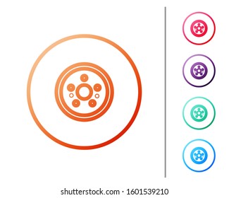 Red line Car brake disk icon isolated on white background. Set color icons. Vector Illustration