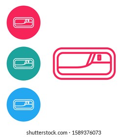 Red line Car door handle icon isolated on white background. Set icons in circle buttons. Vector Illustration
