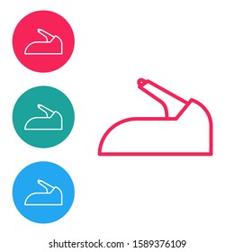 Red line Car handbrake icon isolated on white background. Parking brake lever. Set icons in circle buttons. Vector Illustration