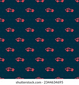Red line Car icon isolated seamless pattern on black background.  Vector