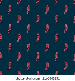 Red line Car muffler icon isolated seamless pattern on black background. Exhaust pipe.  Vector
