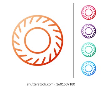 Red line Car tire icon isolated on white background. Set color icons. Vector Illustration