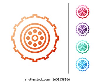 Red line Car wheel icon isolated on white background. Set color icons. Vector Illustration