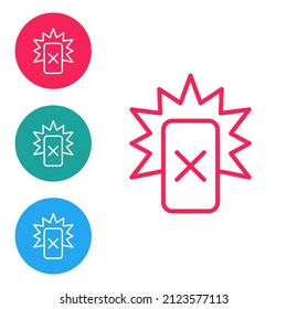 Red line Red card football icon isolated on white background. Referee card. Set icons in circle buttons. Vector