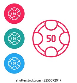 Red line Casino chips icon isolated on white background. Casino gambling. Set icons in circle buttons. Vector