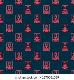 Red line Casino dealer icon isolated seamless pattern on black background. Casino croupier.  Vector Illustration