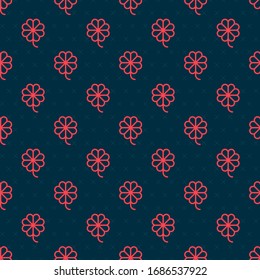 Red line Casino slot machine with clover symbol icon isolated seamless pattern on black background. Gambling games.  Vector Illustration