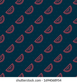 Red line Casino slot machine with watermelon symbol icon isolated seamless pattern on black background. Gambling games.  Vector Illustration