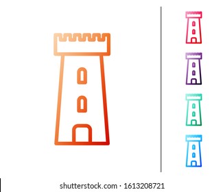 Red line Castle tower icon isolated on white background. Fortress sign. Set color icons. Vector Illustration