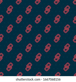 Red line Chain link icon isolated seamless pattern on black background. Link single.  Vector Illustration