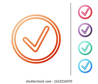 Red line Check mark in circle icon isolated on white background. Choice button sign. Checkmark symbol. Set color icons. Vector Illustration