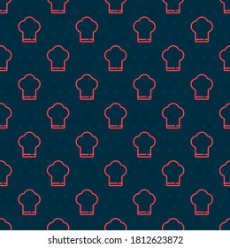 Red line Chef hat icon isolated seamless pattern on black background. Cooking symbol. Cooks hat.  Vector