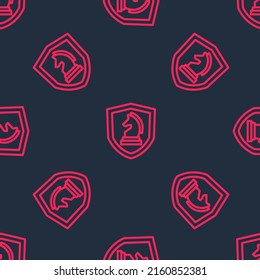 Red line Chess icon isolated seamless pattern on black background. Business strategy. Game, management, finance.  Vector