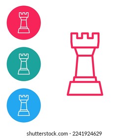 Red line Chess icon isolated on white background. Business strategy. Game, management, finance. Set icons in circle buttons. Vector