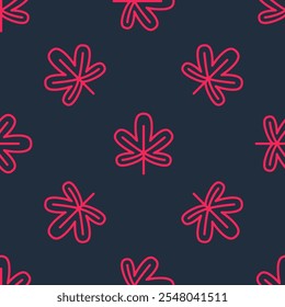 Red line Chestnut leaf icon isolated seamless pattern on black background.  Vector