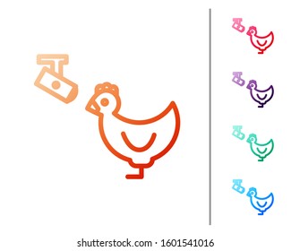 Red line Chicken farm and wireless Controlling CCTV security camera icon isolated on white background. Set color icons. Vector Illustration