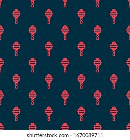 Red line Chinese paper lantern icon isolated seamless pattern on black background.  Vector Illustration
