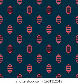 Red line Chinese paper lantern icon isolated seamless pattern on black background.  Vector Illustration