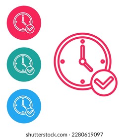 Red line Clock icon isolated on white background. Time symbol. Set icons in circle buttons. Vector