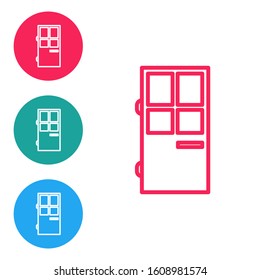 Red line Closed door icon isolated on white background. Set icons in circle buttons. Vector Illustration