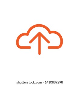 red line  cloud with arrow up icon. Isolated on white. Upload icon.  Upgrade sign. North pointing arrow.