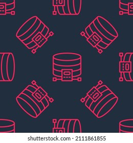 Red line Cloud database icon isolated seamless pattern on black background. Cloud computing concept. Digital service or app with data transferring.  Vector