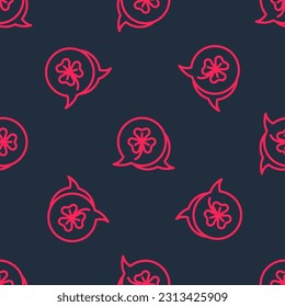 Red line Clover trefoil leaf icon isolated seamless pattern on black background. Happy Saint Patricks day. National Irish holiday.  Vector