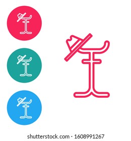 Red line Coat stand icon isolated on white background. Set icons in circle buttons. Vector Illustration