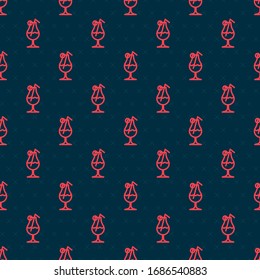 Red line Cocktail and alcohol drink icon isolated seamless pattern on black background.  Vector Illustration