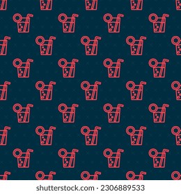 Red line Cocktail icon isolated seamless pattern on black background.  Vector Illustration
