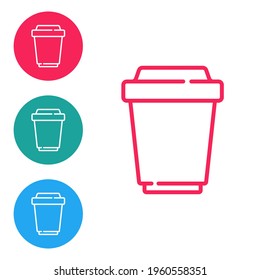 Red line Coffee cup to go icon isolated on white background. Set icons in circle buttons. Vector