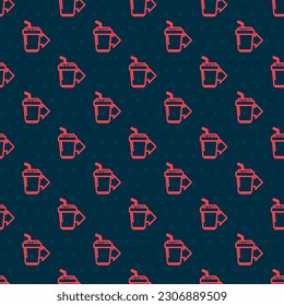 Red line Coffee cup to go icon isolated seamless pattern on black background.  Vector Illustration