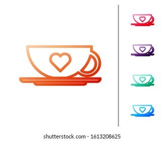 Red line Coffee cup and heart icon isolated on white background. Couple coffee for lovers on Valentines Day. Set color icons. Vector Illustration