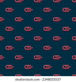 Red line Comet falling down fast icon isolated seamless pattern on black background.  Vector