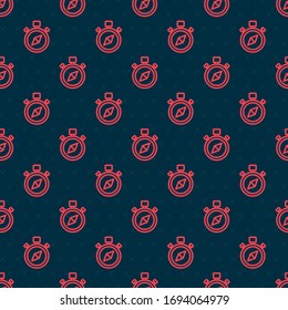 Red line Compass icon isolated seamless pattern on black background. Windrose navigation symbol. Wind rose sign.  Vector Illustration