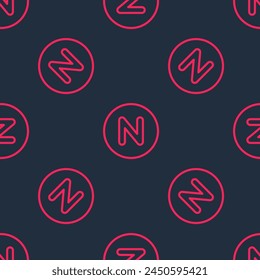 Red line Compass north icon isolated seamless pattern on black background. Windrose navigation symbol. Wind rose sign.  Vector