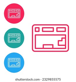Red line Computer keyboard icon isolated on white background. PC component sign. Set icons in circle buttons. Vector
