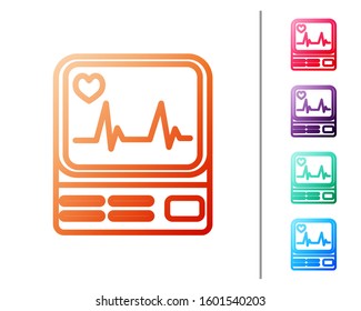 Red line Computer monitor with cardiogram icon isolated on white background. Monitoring icon. ECG monitor with heart beat hand drawn. Set color icons. Vector Illustration
