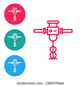 Red line Construction jackhammer icon isolated on white background. Set icons in circle buttons. Vector Illustration