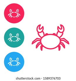Red line Crab icon isolated on white background. Set icons in circle buttons. Vector Illustration
