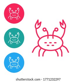 Red line Crab icon isolated on white background. Set icons in circle buttons. Vector