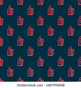 Red line Cream or lotion cosmetic tube icon isolated seamless pattern on black background. Body care products for men.  Vector Illustration
