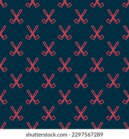 Red line Crossed golf club icon isolated seamless pattern on black background.  Vector