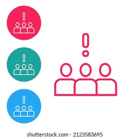 Red line Crowd protest icon isolated on white background. Demonstration. Set icons in circle buttons. Vector