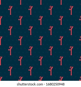 Red line Crutch or crutches icon isolated seamless pattern on black background. Equipment for rehabilitation of people with diseases of musculoskeletal system.  Vector Illustration